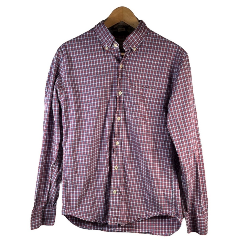 J.Crew Men's M Red Blue Gingham Button Down Shirt‎ Slim Fit Classic Prep